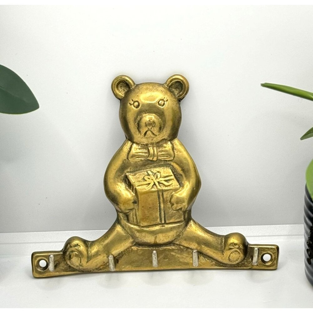 Vintage Brass Bear Key Holder Rack
